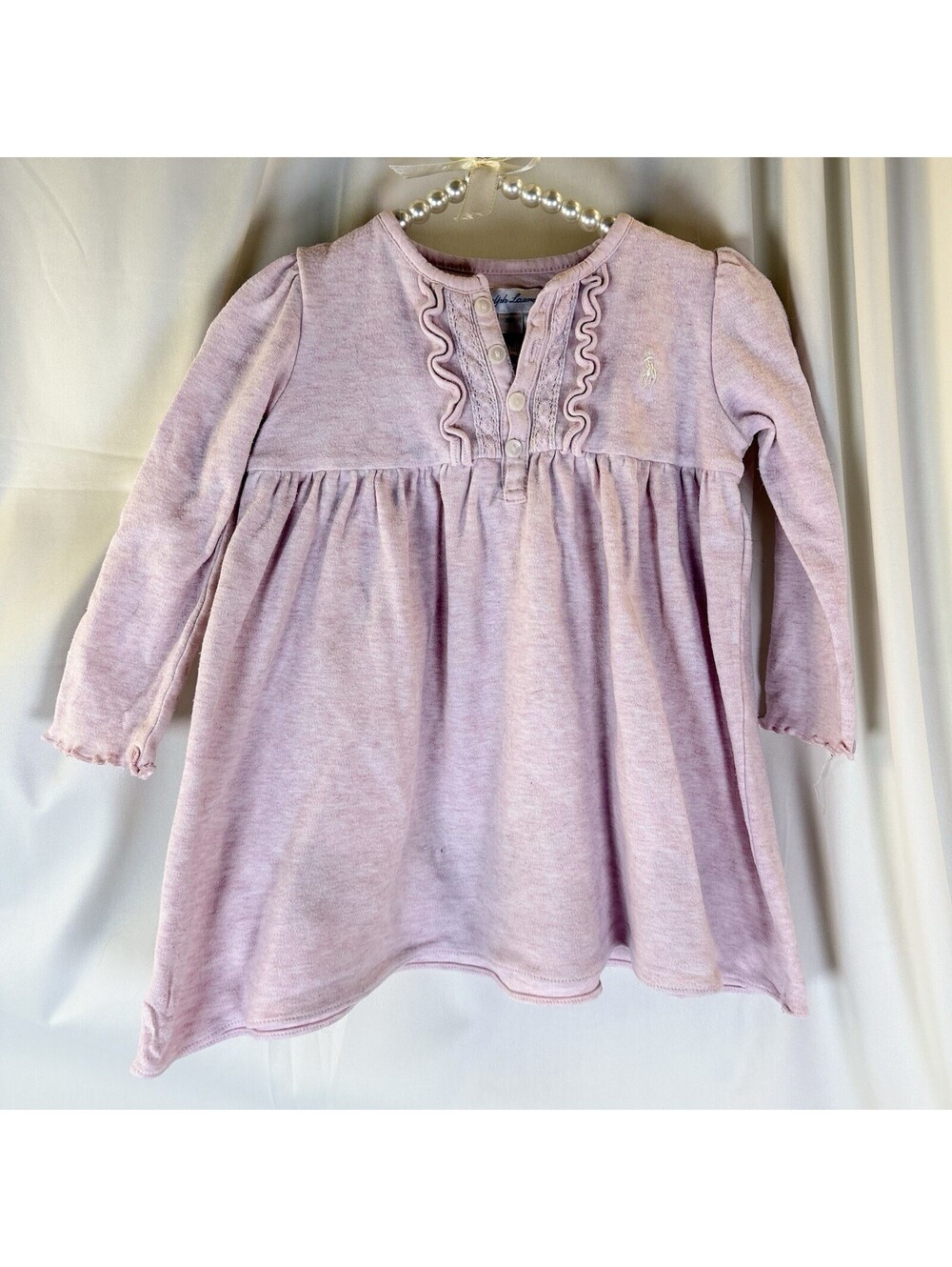 Ralph Lauren Pink Ruffle Dress Girl's Sz 18 months Button Long Sleeve